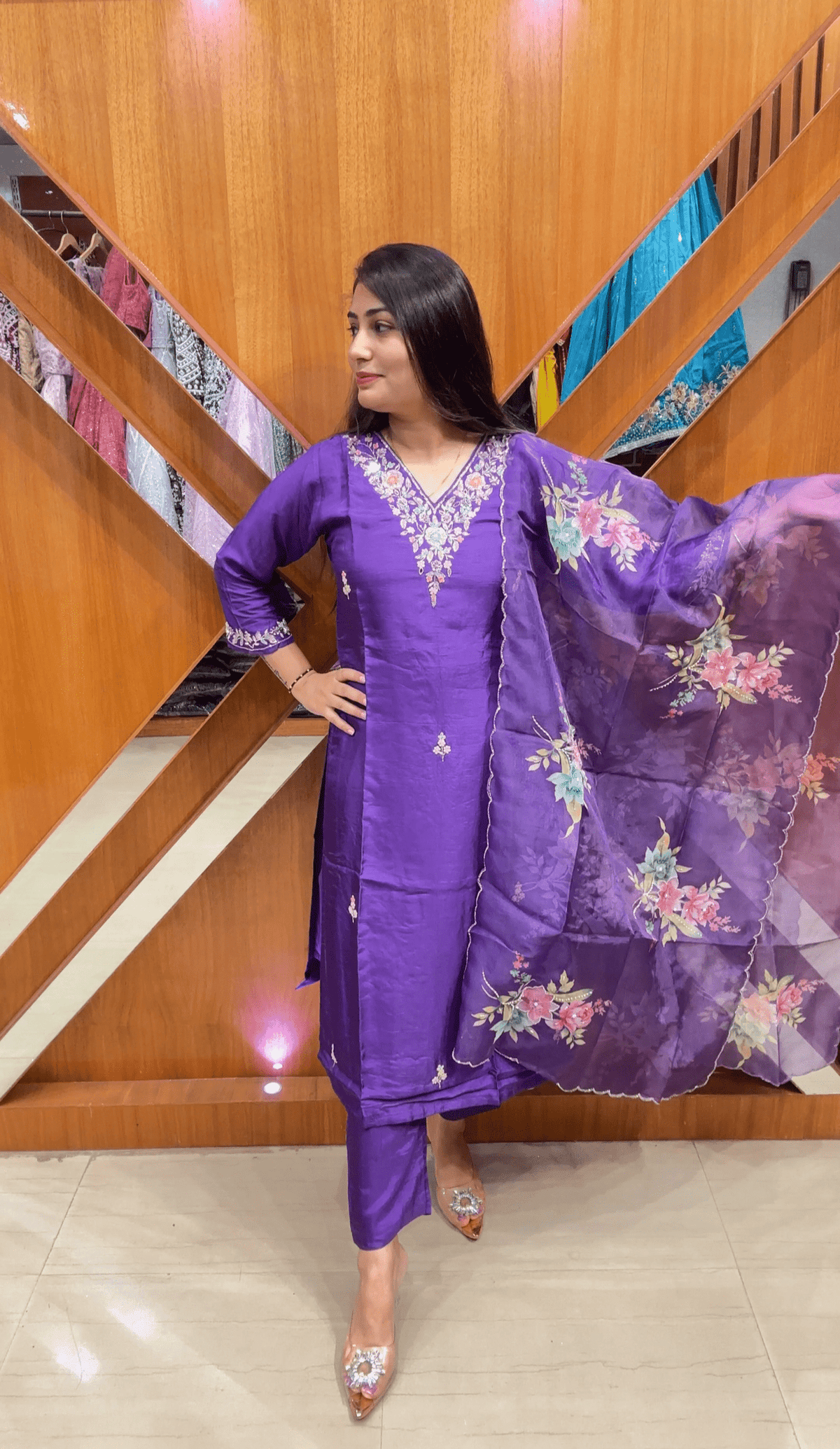 Silk Fabric Straight Suit with Organza Digital Print Dupatta